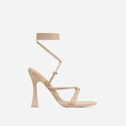 EGO Tied-Up Lace Up Knotted Strap Detail Round Toe Flared Block Heel In Nude Faux Leather -EGO Sales 06 01 23 fw46190 sq