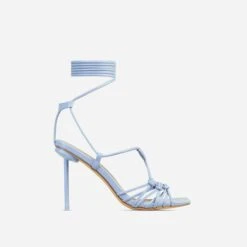EGO Tour Lace Up Knotted Strap Cage Detail Square Toe Thin Stiletto Heel In Lilac Faux Leather -EGO Sales 06 01 23 fw46193 sq
