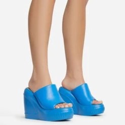 EGO Ocean-Eyes Peep Toe Platform Wedge Heel Mule In Blue Rubber -EGO Sales 06 01 23 fw47215 s