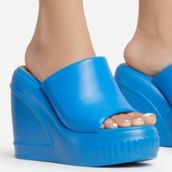 EGO Ocean-Eyes Peep Toe Platform Wedge Heel Mule In Blue Rubber -EGO Sales 06 01 23 fw47216 sq