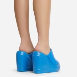 EGO Ocean-Eyes Peep Toe Platform Wedge Heel Mule In Blue Rubber -EGO Sales 06 01 23 fw47218 sb2