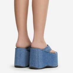 EGO Burning Thong Strap Extreme Platform Wedge Heel Mule In Blue Denim -EGO Sales 06 01 23 fw47244 sb2