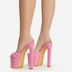 EGO Merge Peep Toe Exteme Platform Thin Block Heel Mule In Pink Patent -EGO Sales 06 01 23 fw47299 sb