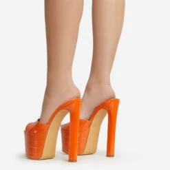 EGO Merge Peep Toe Exteme Platform Thin Block Heel Mule In Orange Patent -EGO Sales 06 01 23 fw47304 sb