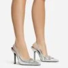 EGO Interlocking Diamante Detail Pointed Toe Slingback Court Heel In Silver Faux Leather -EGO Sales 06 01 23 fw47323 sq