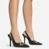 EGO Interlocking Diamante Detail Pointed Toe Slingback Court Heel In Black Faux Leather -EGO Sales 06 01 23 fw47328 sq