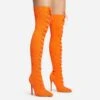 EGO Zeri Lace Up Pointed Toe Stiletto Heel Over The Knee Thigh High Boot In Orange Ribbed Knit -EGO Sales 06 01 23 fw47386 s