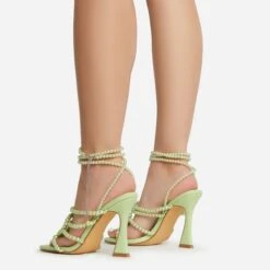 EGO Truth-Or-Dare Beaded Strap Detail Square Toe Flared Block Heel In Green Faux Leather -EGO Sales 06 01 23 fw47410 sb