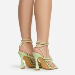 EGO Truth-Or-Dare Beaded Strap Detail Square Toe Flared Block Heel In Green Faux Leather -EGO Sales 06 01 23 fw47411 sb2