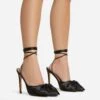 EGO Bowdown Lace Up Bow Detail Pointed Toe Stiletto Heel In Black Satin -EGO Sales 06 01 23 fw47423 s