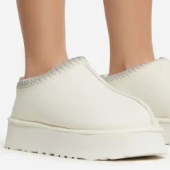 EGO Tazmin Aztec Detail Faux Fur Lining Platform Slipper In Cream Faux Suede -EGO Sales 06 01 23 fw47476 sq