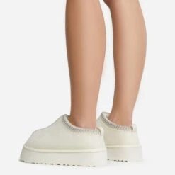 EGO Tazmin Aztec Detail Faux Fur Lining Platform Slipper In Cream Faux Suede -EGO Sales 06 01 23 fw47477 sb