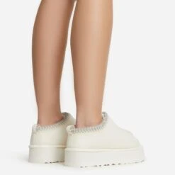 EGO Tazmin Aztec Detail Faux Fur Lining Platform Slipper In Cream Faux Suede -EGO Sales 06 01 23 fw47478 sb