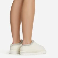 EGO Catch-Up Aztec Detail Faux Fur Lining Flat Slipper In Cream Faux Suede -EGO Sales 06 01 23 fw47499 sb