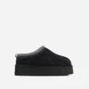 EGO Tazmin Aztec Detail Faux Fur Lining Platform Slipper In Black Faux Suede