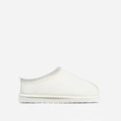 EGO Catch-Up Aztec Detail Faux Fur Lining Flat Slipper In Cream Faux Suede