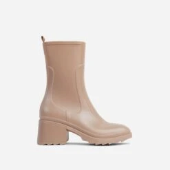 EGO Icon Block Heel Ankle Wellington Boot In Cream Nude -EGO Sales 06 08 213920