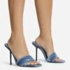 EGO Tribute Open Square Toe Stiletto Heel Mule In Blue Velvet -EGO Sales 06 10 22 fw12643 sq