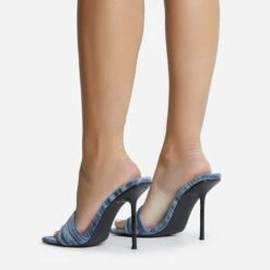 EGO Tribute Open Square Toe Stiletto Heel Mule In Blue Velvet -EGO Sales 06 10 22 fw12646 sq