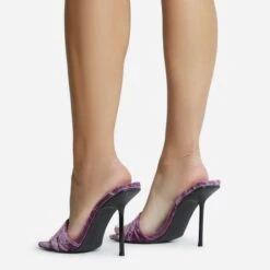 EGO Tribute Open Square Toe Stiletto Heel Mule In Lilac Velvet -EGO Sales 06 10 22 fw12656 sq