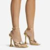 EGO Treasure Ankle Strap Gem Detail Square Toe Statement Heel In Gold Faux Leather