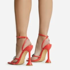 EGO Treasure Ankle Strap Gem Detail Square Toe Statement Heel In Red Faux Leather -EGO Sales 06 10 22 fw12681 sq