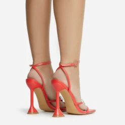 EGO Treasure Ankle Strap Gem Detail Square Toe Statement Heel In Red Faux Leather -EGO Sales 06 10 22 fw12682 sq