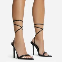 EGO Never-Ending Strappy Pointed Toe Stiletto Heel In Black Faux Leather