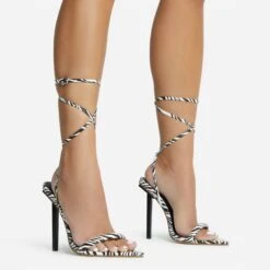 EGO Never-Ending Strappy Pointed Toe Stiletto Heel In Zebra Print Faux Leather