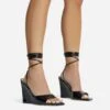 EGO Anthems Lace Up Square Peep Toe Wedge Heel In Black Patent -EGO Sales 06 10 22 fw12766 sq