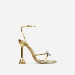 EGO Treasure Ankle Strap Gem Detail Square Toe Statement Heel In Gold Faux Leather -EGO Sales 06 10 22 fw15102 sq