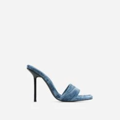 EGO Tribute Open Square Toe Stiletto Heel Mule In Blue Velvet -EGO Sales 06 10 22 fw15115 sq