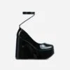 EGO Music-For-My-Ears Lace Up Closed Square Toe Platform Wedge Heel In Black Patent -EGO Sales 06 10 22 fw15146 sq