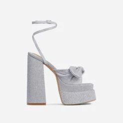 EGO Hot-Sauce Bow Detail Statement Platform Block Heel In Silver Glitter