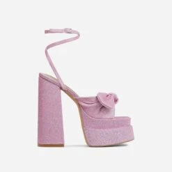 EGO Hot-Sauce Bow Detail Statement Platform Block Heel In Pink Glitter