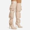 EGO Level-Up Pocket Detail Pointed Toe Stiletto Heel Over The Knee Thigh High Long Boot In Nude Croc Print Faux Leather -EGO Sales 06 10 22 fw5410 sq