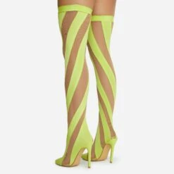 EGO Lilth Wrapped Panel Detail Pointed Toe Stiletto Heel Over The Knee Thigh High Sock Boot In Lime Mesh 9 EGO Lilth Wrapped Panel Detail Pointed Toe Stiletto Heel Over The Knee Thigh High Sock Boot In Lime Mesh -EGO Sales 06 10 22 fw5441 sq