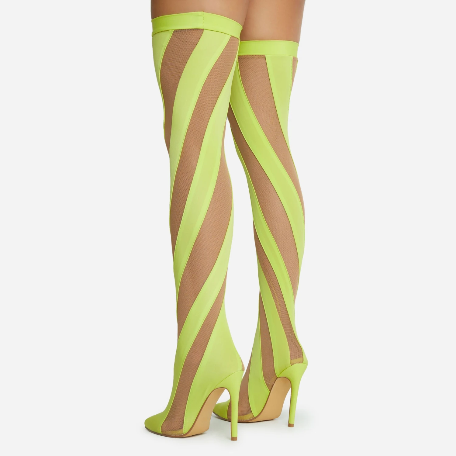 EGO Lilth Wrapped Panel Detail Pointed Toe Stiletto Heel Over The Knee Thigh High Sock Boot In Lime Mesh 5 EGO Lilth Wrapped Panel Detail Pointed Toe Stiletto Heel Over The Knee Thigh High Sock Boot In Lime Mesh - Image 3