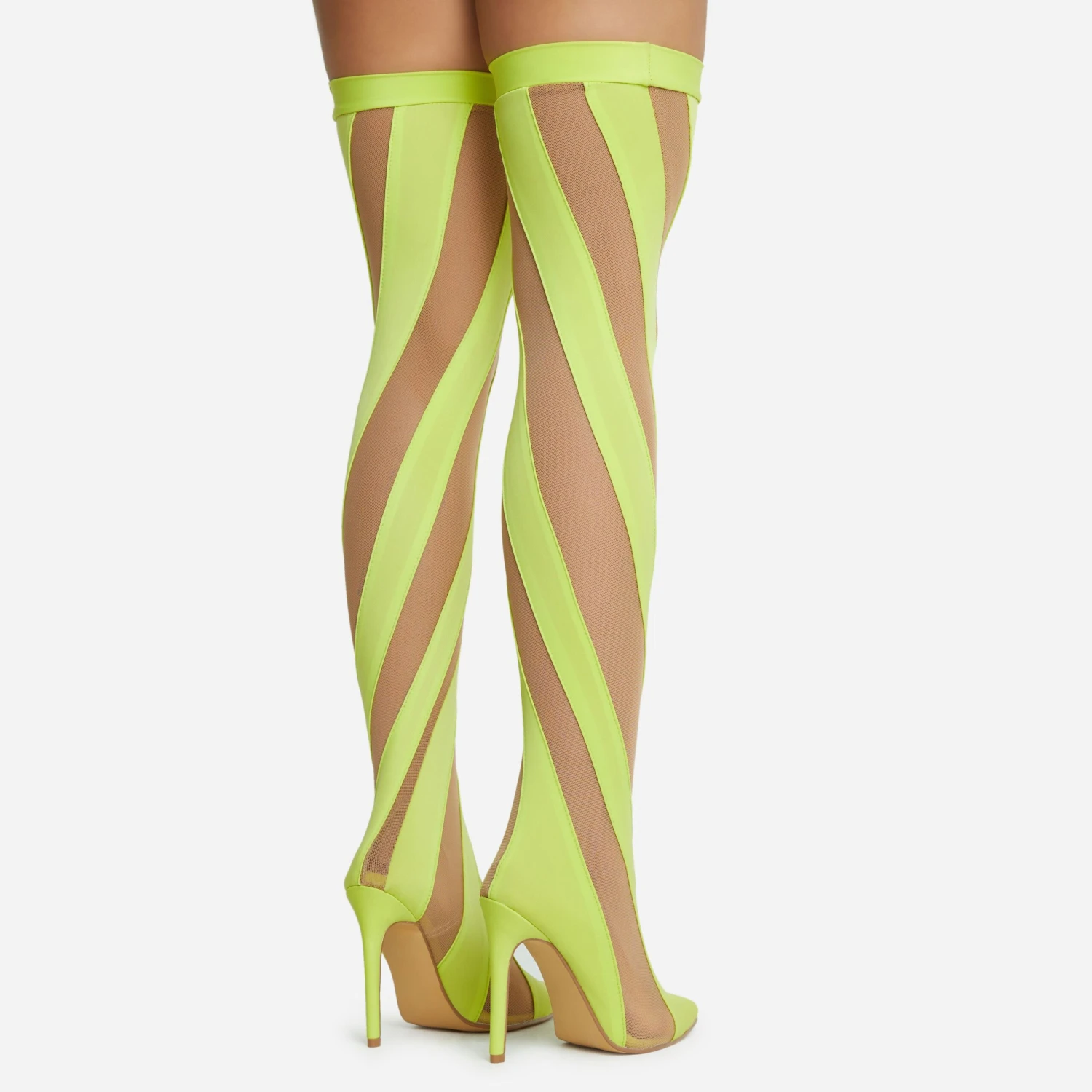 EGO Lilth Wrapped Panel Detail Pointed Toe Stiletto Heel Over The Knee Thigh High Sock Boot In Lime Mesh 6 EGO Lilth Wrapped Panel Detail Pointed Toe Stiletto Heel Over The Knee Thigh High Sock Boot In Lime Mesh - Image 4