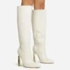 EGO Role-Play Pointed Toe Cut Out Metallic Heel Knee High Long Boot In Cream Croc Print Faux Leather -EGO Sales 06 10 22 fw5473 copy
