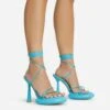 EGO Sauce Lace Up Strappy Statement Platform Heel In Blue Faux Leather -EGO Sales 06 10 22 fw5565 sq