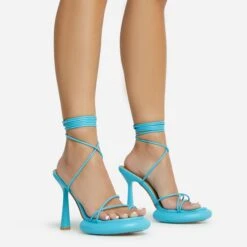 EGO Sauce Lace Up Strappy Statement Platform Heel In Blue Faux Leather