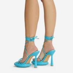 EGO Sauce Lace Up Strappy Statement Platform Heel In Blue Faux Leather -EGO Sales 06 10 22 fw5568 sq