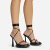 EGO Sauce Lace Up Strappy Statement Platform Heel In Black Faux Leather -EGO Sales 06 10 22 fw5570 sq