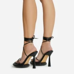 EGO Sauce Lace Up Strappy Statement Platform Heel In Black Faux Leather -EGO Sales 06 10 22 fw5573 sq