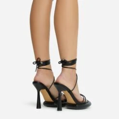 EGO Sauce Lace Up Strappy Statement Platform Heel In Black Faux Leather -EGO Sales 06 10 22 fw5574 sq
