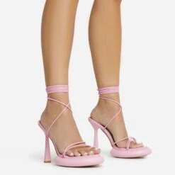 EGO Sauce Lace Up Strappy Statement Platform Heel In Pink Faux Leather