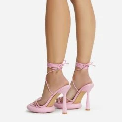 EGO Sauce Lace Up Strappy Statement Platform Heel In Pink Faux Leather -EGO Sales 06 10 22 fw5578 sq