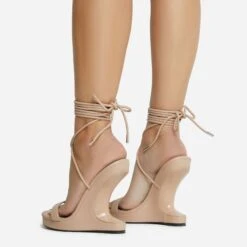 EGO Raven Lace Up Platform Sole Cut Out Wedge Heel In Nude Faux Leather -EGO Sales 06 10 22 fw5663