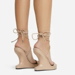 EGO Raven Lace Up Platform Sole Cut Out Wedge Heel In Nude Faux Leather -EGO Sales 06 10 22 fw5664